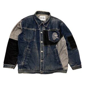 Vintage Exco Jeans NYC Patchwork Denim Jacket Sz XL Hip Hop Dark Wash Y2K